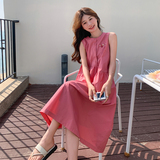 韩系粉色海边度假风连衣裙女2025夏季新款独特漂亮减龄无袖背心裙，女装连衣裙，浙宝239