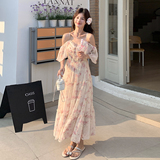法式粉色碎花连衣裙女2025年夏季新款氛围感浪漫度假风显瘦长裙潮，女装连衣裙，浙宝239