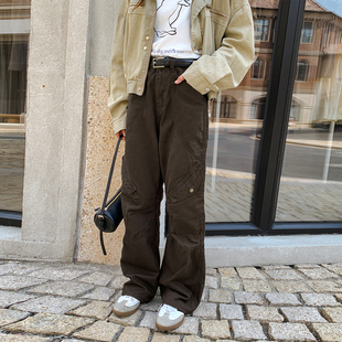 珍妮宇航局 美式复古多口袋工装裤女宽松直筒裤子休闲阔腿裤长裤