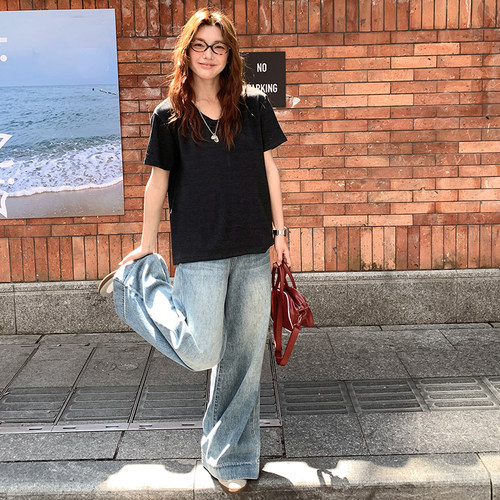 超好穿桃心领基础款宽松短袖t恤