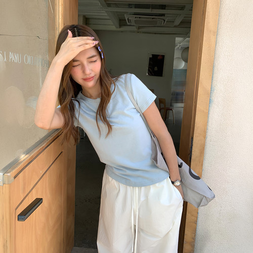 百搭圆领夏季短袖T恤女慵懒风