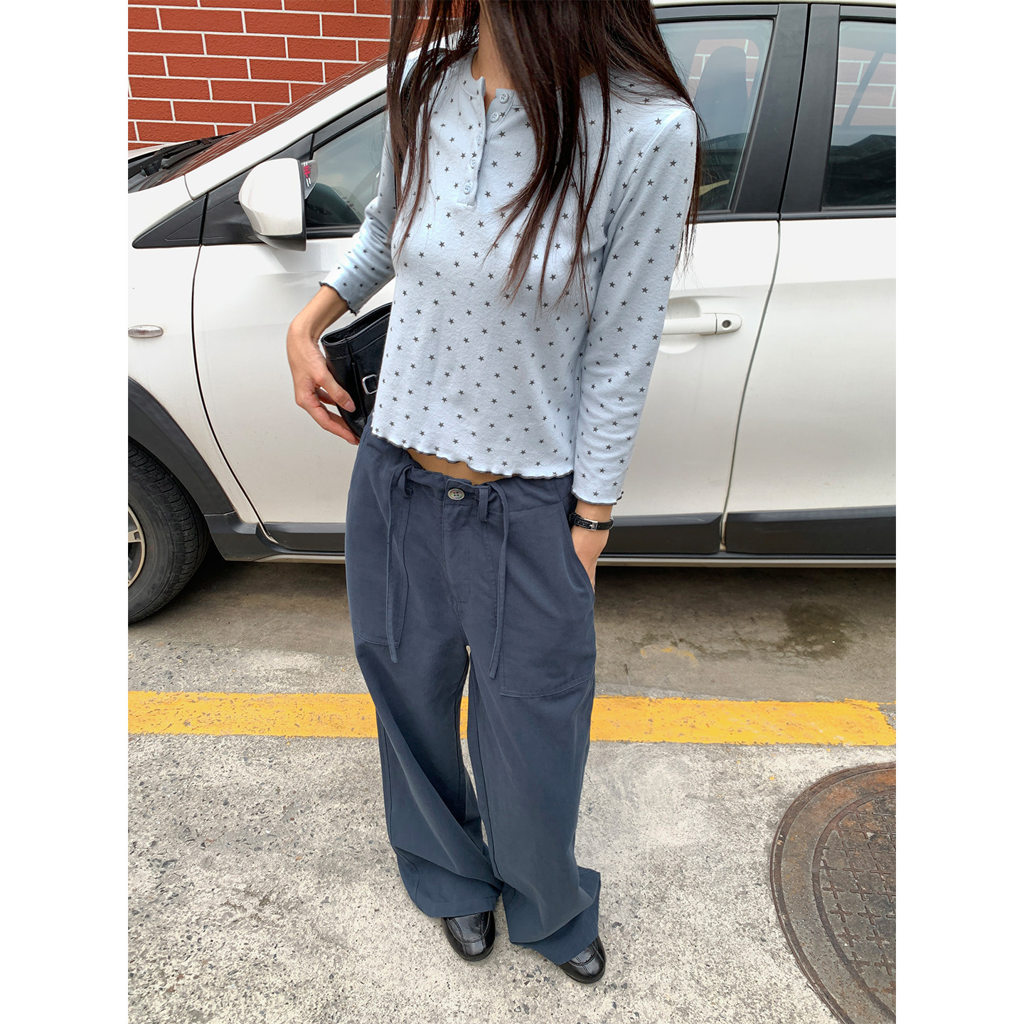 珍妮宇航局 复古慵懒风洗水绒感工装裤女小个子纯棉休闲阔腿裤子