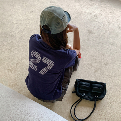 藏蓝色纯棉短袖正肩t原创印花