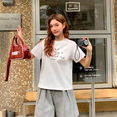 手绘字母印花短袖t恤女夏2