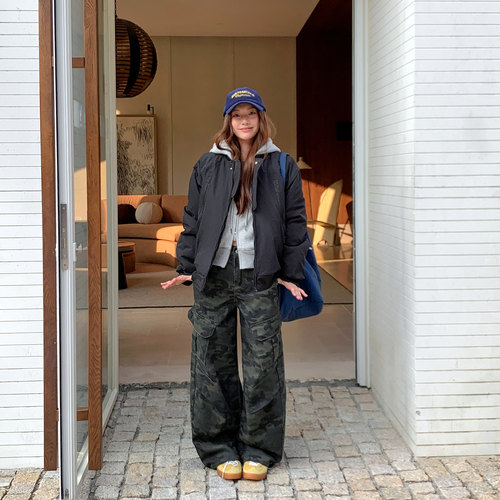 美式复古迷彩工装裤女小个子