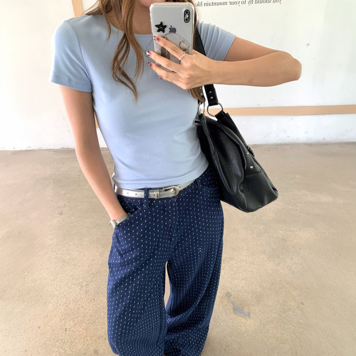 基础款辣妹风修身正肩短袖T恤女