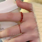 新年红满天星戒指女钛钢不掉色轻奢玫瑰金指环小众高级显白食指戒