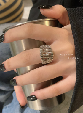超酷风~金属缠绕镂空串珠戒指女