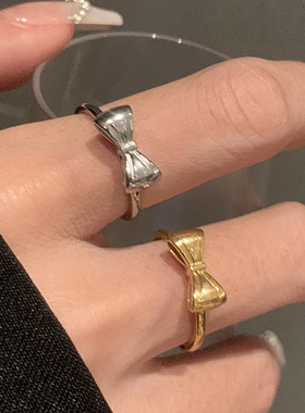 通体钛钢蝴蝶结戒指女不易掉色~