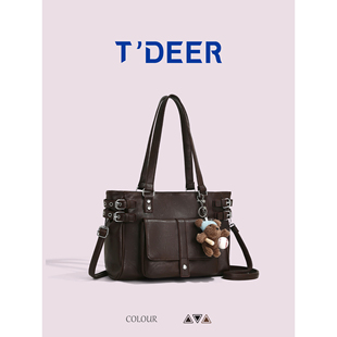 T'deer高级感复古单肩斜挎包包女式2025新款小众大容量通勤托特包