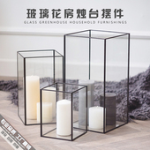 现代简约长方形几何玻璃灯罩浪漫蜡烛烛台餐厅咖啡厅室内装 饰摆件