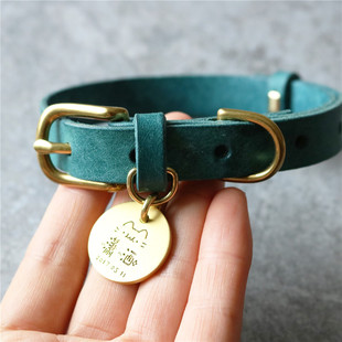 木夏秋真皮中小型犬牵引项圈柴犬雪纳瑞柯基宠物防丢牌定制项圈