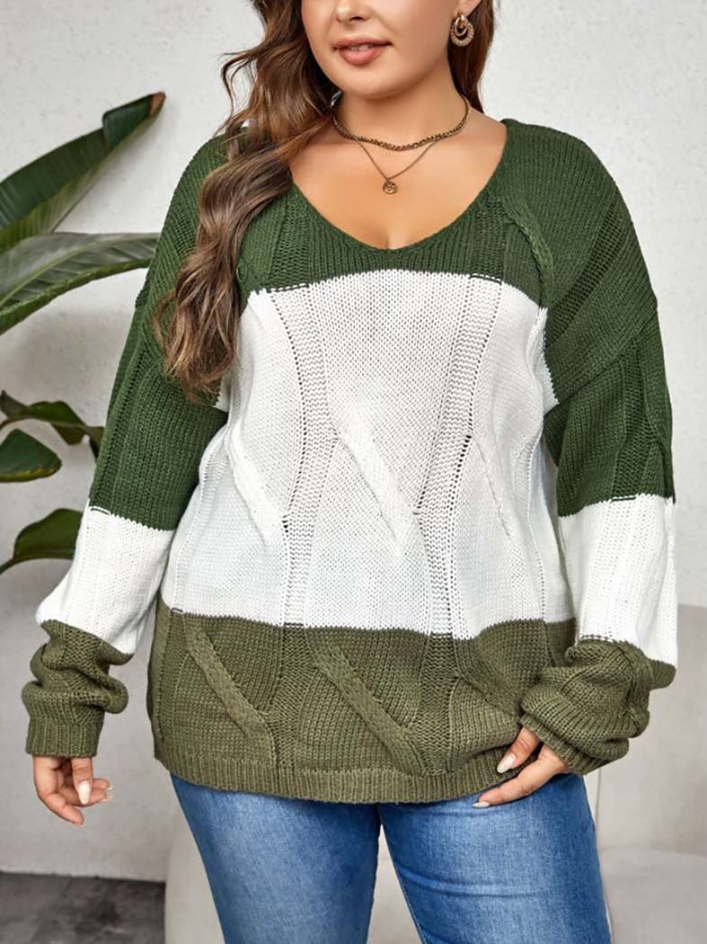 Comfortable and Warm Color-Blocked Sweater with Round Neck