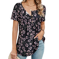 Women Summer Blouse Fashion Floral Print Peplum T shirt thumbnail 3