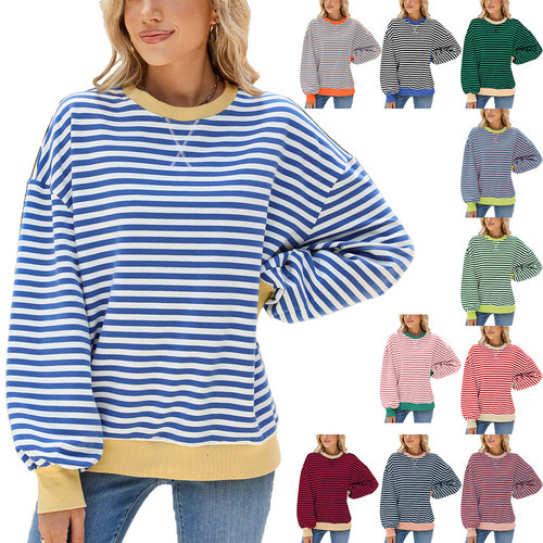 Autumn striped Loose Long Sleeve Loose Women Sweater Coat