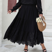 Color Out Lace Black Size Stylish Hollow Skirt Flared Plus