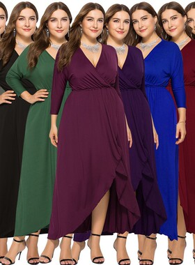 Plus Size Curvy Women V-Neck Batwing Sleeve Maxi Long Dress