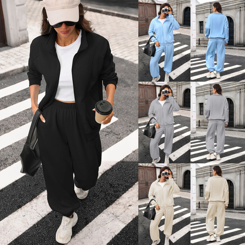 2026 F/W Women Fleece Tracksuit Zip Up Sweatshirt Pants Set