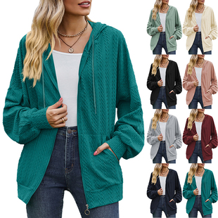 Sleeved Loose Hooded Winter for Long Sweatshirt Women Pocket