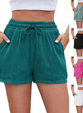 stylish Summer new women's drawstring pocket casual shorts