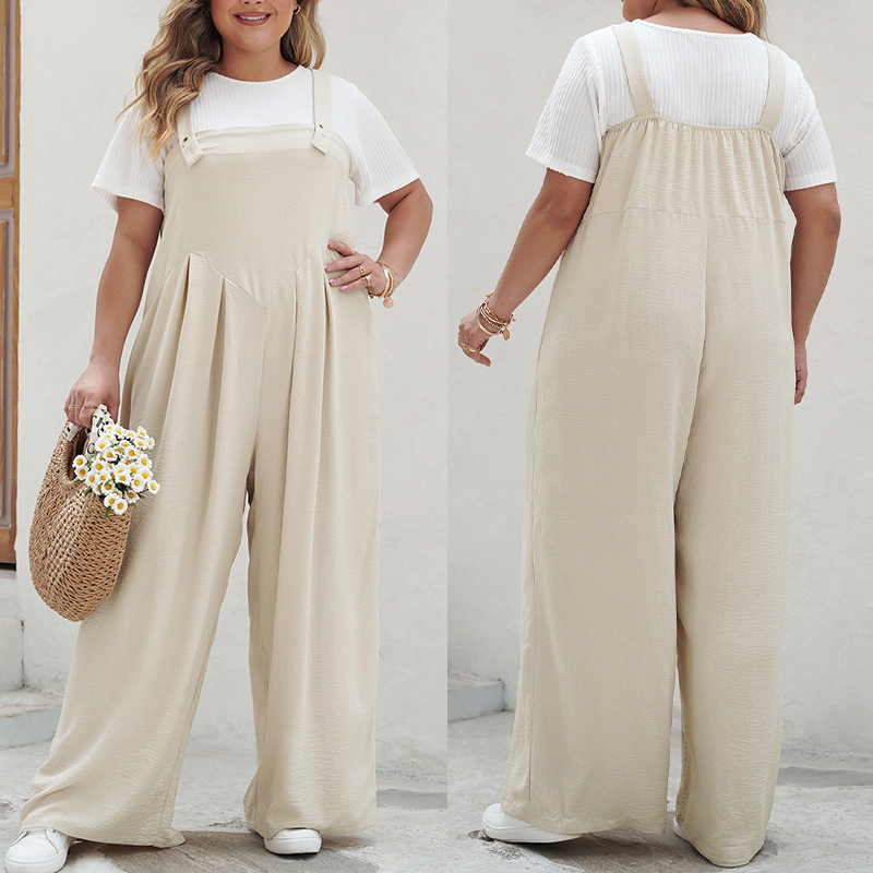 Solid Color Overalls- Female Wide-Leg Jumpsuit for Summer-封面