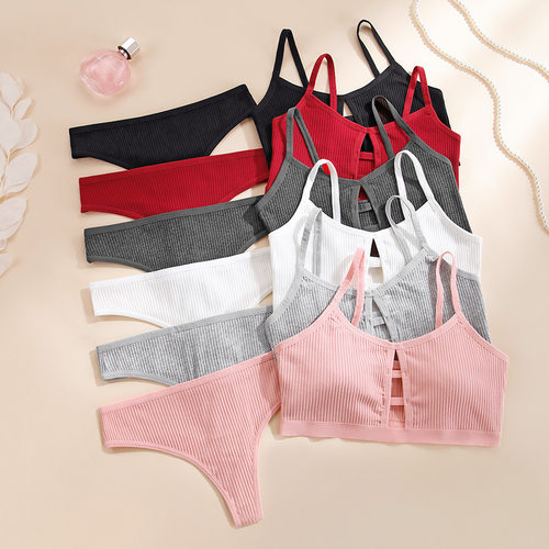 ribbed cotton Lounge Set Wireless Bralette & Triangle Pantie