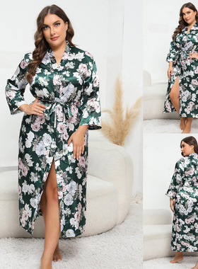 Plus Size Women Satin Robe for Home Wear 大码女士睡袍家居服