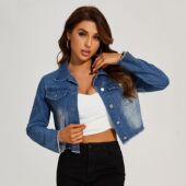 Jean Vintage Denim Women Cropped Distressed Jacket Coats