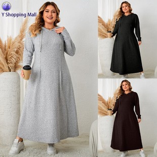 Plus Size Hooded Casual Women A-Line Waist-Cinching Dresses