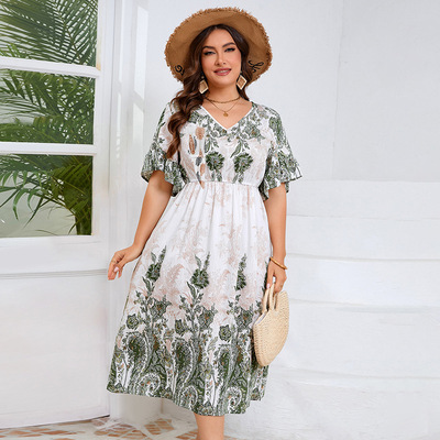 Elegant Printed Summer Curvy Women Dress 优雅印花大码连衣裙