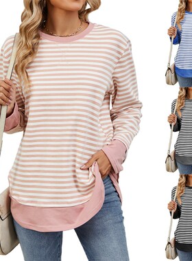 2024 A/W Casual Striped Color Loose Sweater Tops for Women
