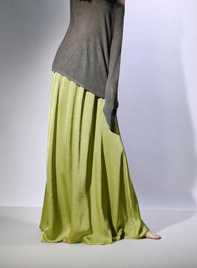 Silk Road Chinese-Inspired Satin A-Line Skirt Ankle-Length