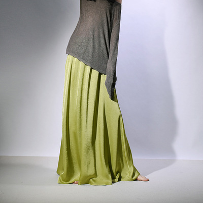 国风醋酸缎面高腰大摆A字半身裙