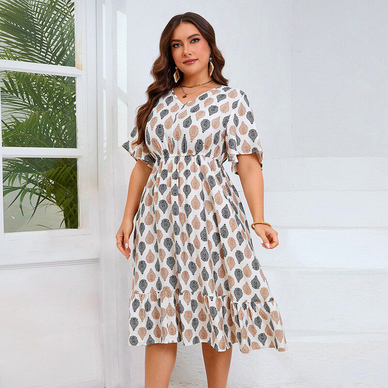 2025 Summer Plus Size Dress for Women 夏季大码女人印花裙子