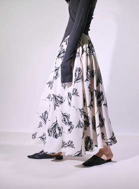 Floral Chiffon A-Line Sketchbloom Pocketed Flowy Midi Skirt