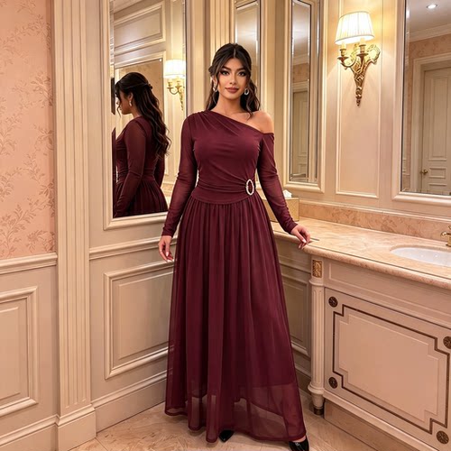 Plus Size Off Shoulder Tulle Evening Dress 大码斜肩礼服长裙