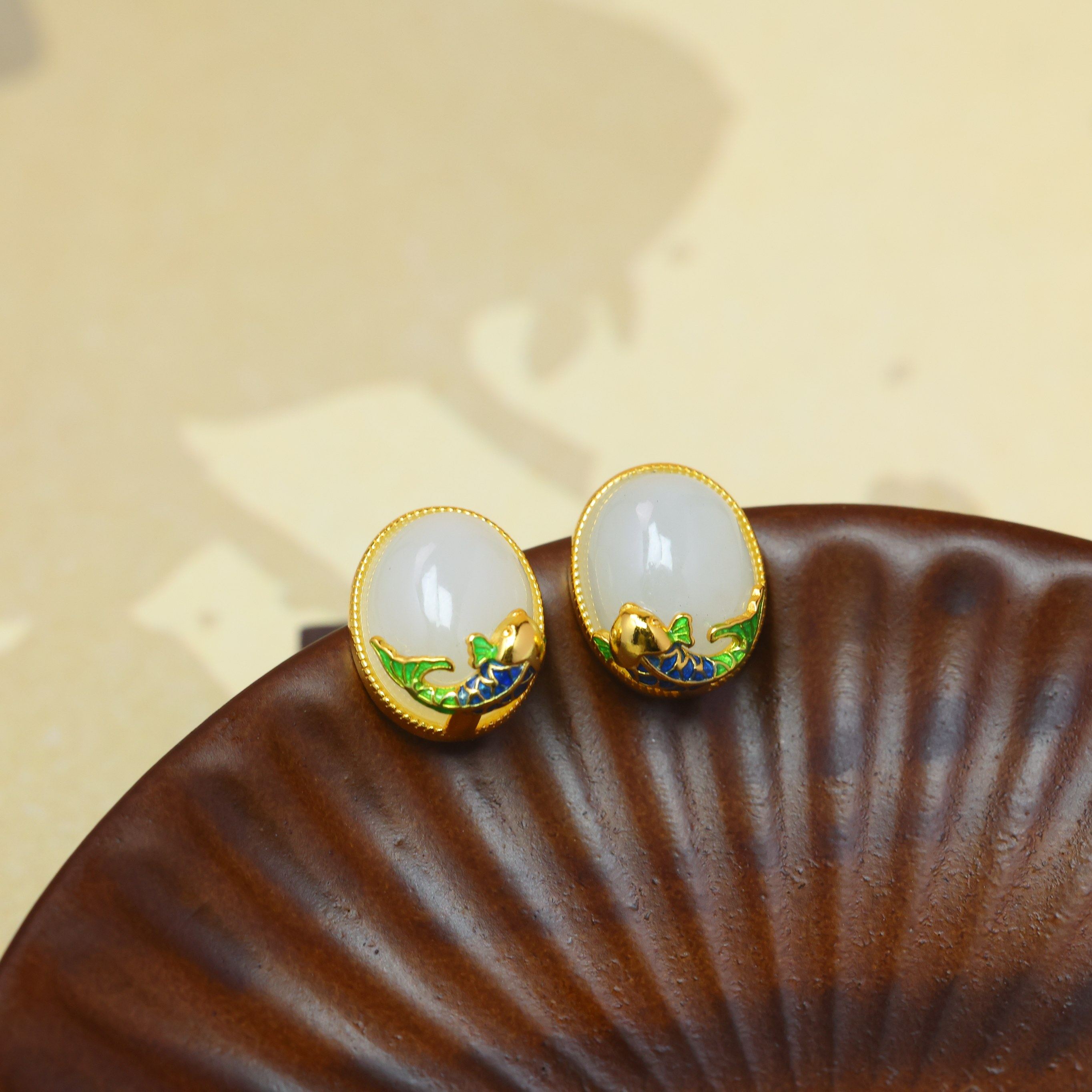 925银天然和田玉羊脂白玉国潮珐琅年年有鱼耳钉锦鲤气质耳饰耳环,珠宝/钻石/翡翠,耳饰,淘宝优惠券,粉丝福利购,淘宝优惠卷