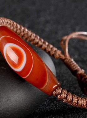 西藏牛角药师红玛瑙天眼玉髓佛珠