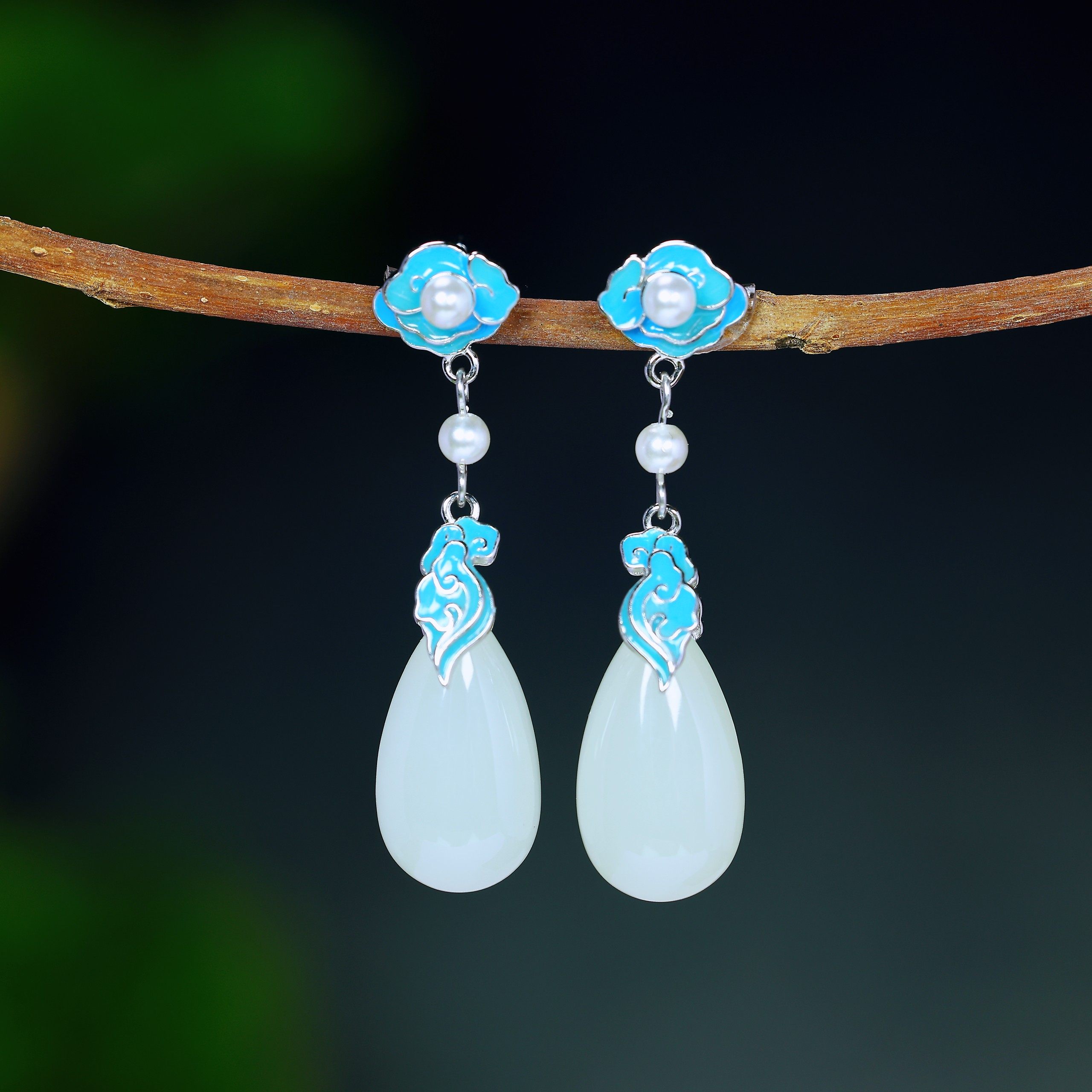 天然和田玉羊脂白玉水滴耳坠925银珐琅轻奢精致玉石耳环耳饰,珠宝/钻石/翡翠,耳饰,淘宝优惠券,粉丝福利购,淘宝优惠卷