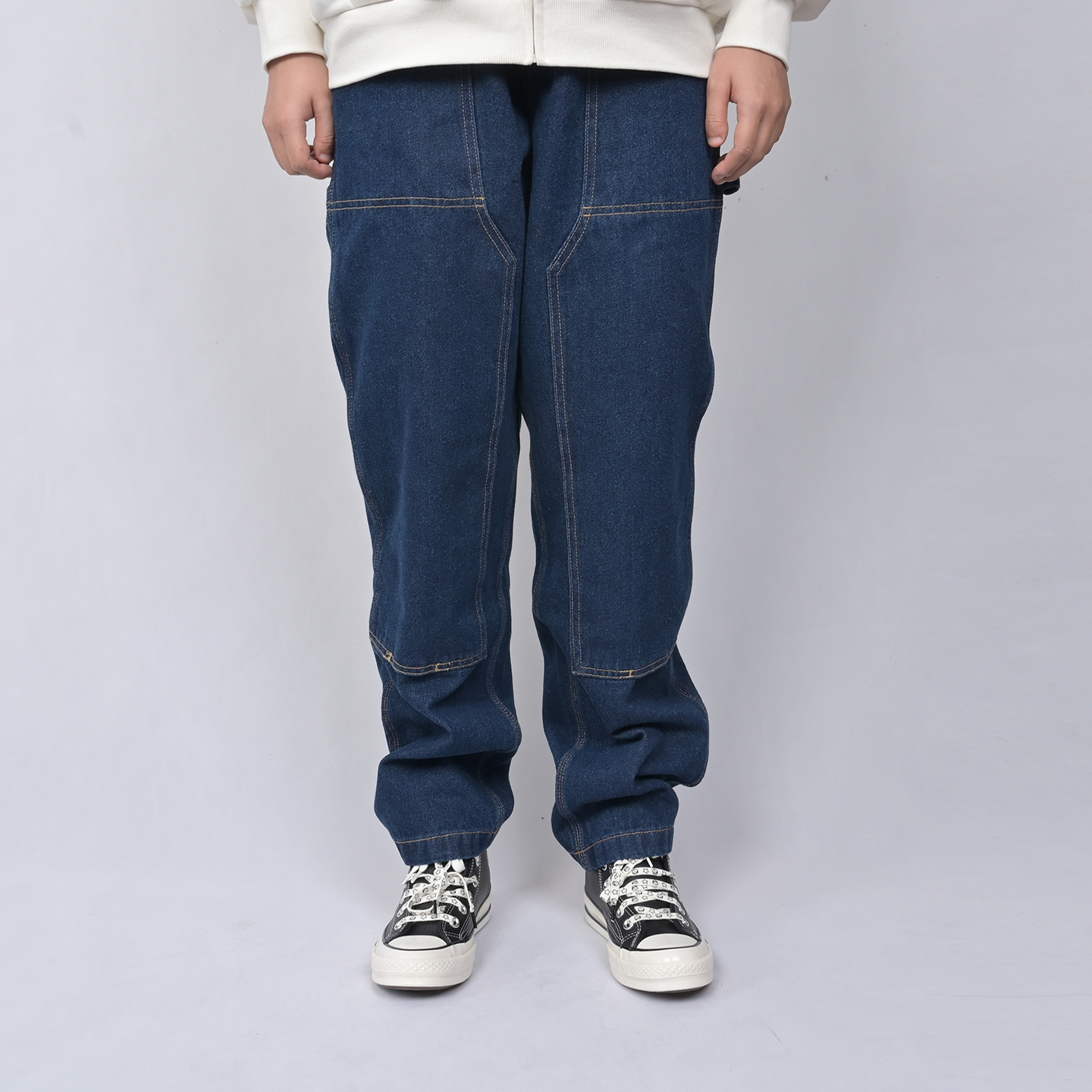 Converse男款工装风星星牛仔裤