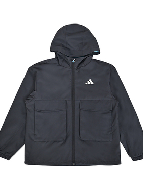 Adidas阿迪达斯新款儿童装男大童梭织外套连帽休闲运动服KG5944