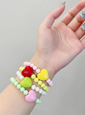 粉绿撞色爱心发绳手链两用甜酷发圈头绳扎发皮筋日韩少女发饰夏季