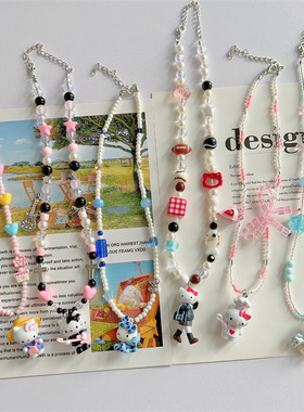 可爱卡通凯蒂kt猫项链女夏季锁骨链小众设计感甜酷辣妹风颈链百搭