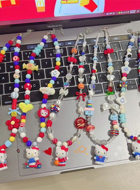 原创可爱卡通踏板kT串珠项链女小众设计感网红甜酷锁骨链配饰女