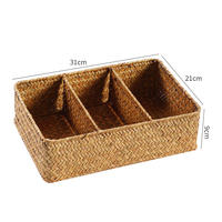 Natural straw woven compartments tableware storage box, desktop tea bag and miscellaneous box, bedroom perfume storage tray, Nordic style thumbnail 6