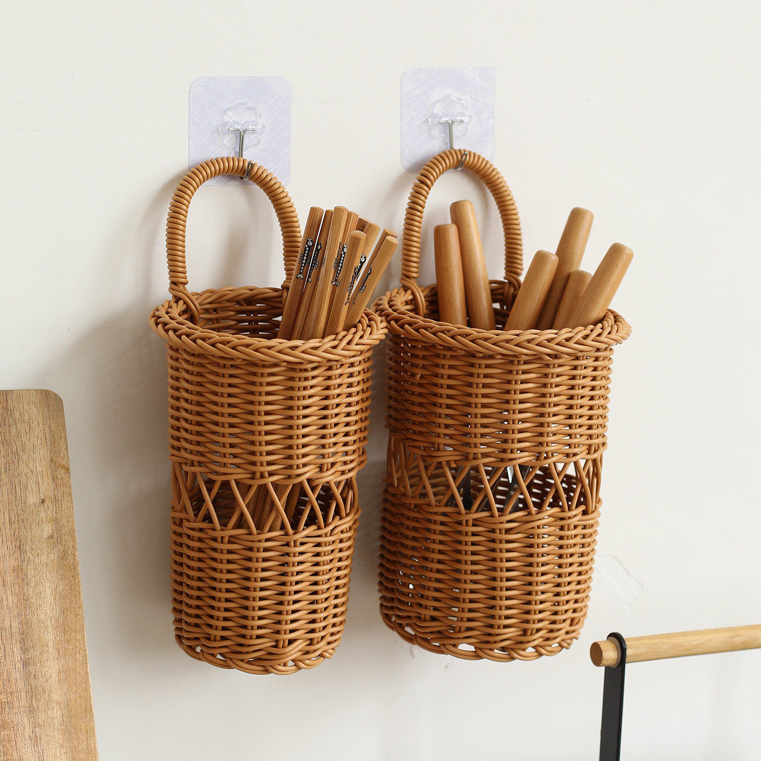 塑料藤编织挂篮筷子筒收纳篮壁挂式墙上放筷子插花装饰挂篮,收纳整理,其他收纳篮,淘宝优惠券,粉丝福利购,淘宝优惠卷