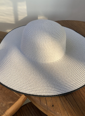 白色沙滩15cm大沿草帽子女夏季海边度假大帽檐防紫外线防晒遮阳帽