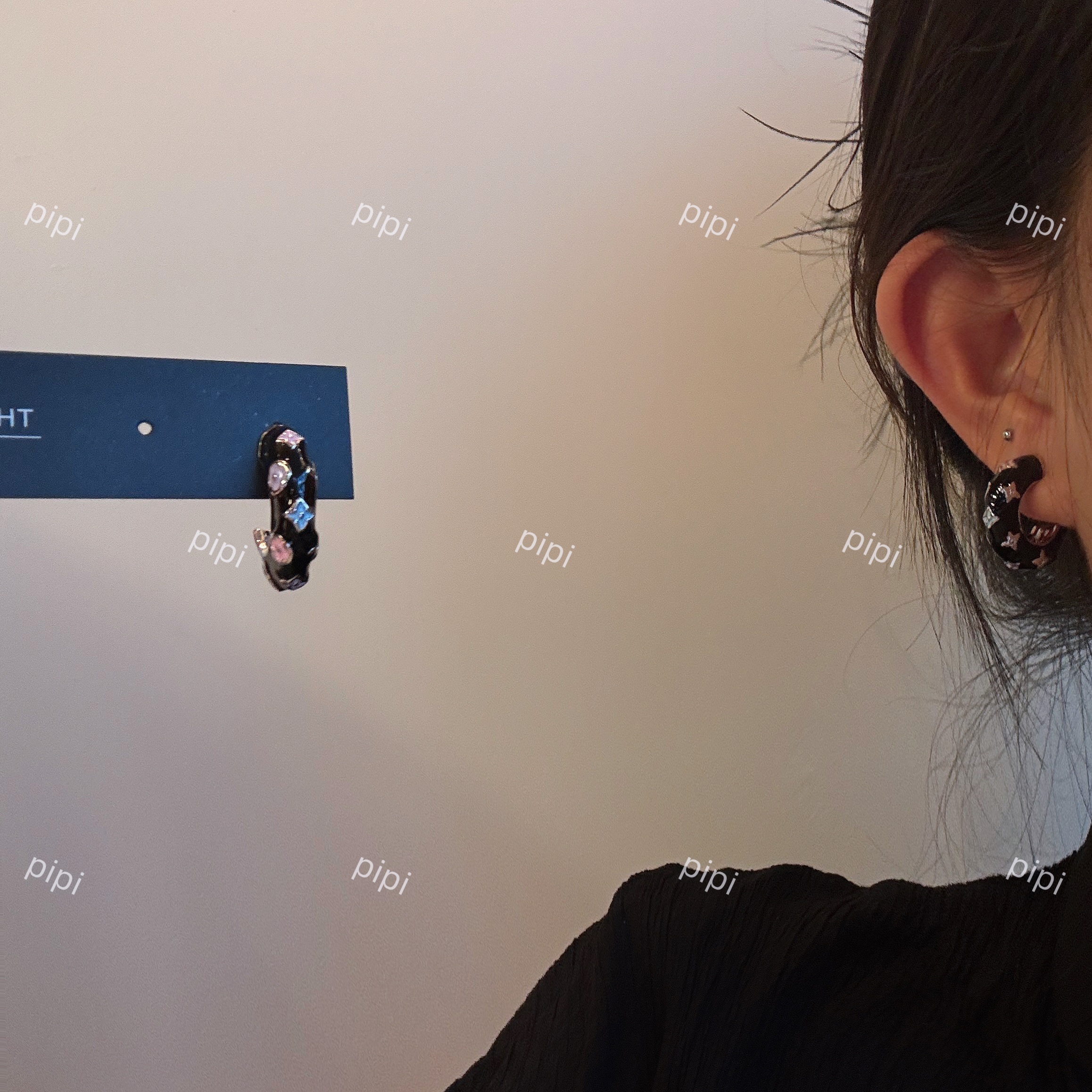 pipi小众设计滴釉珐琅C形四叶草高级感轻奢复古耳环女耳圈耳钉