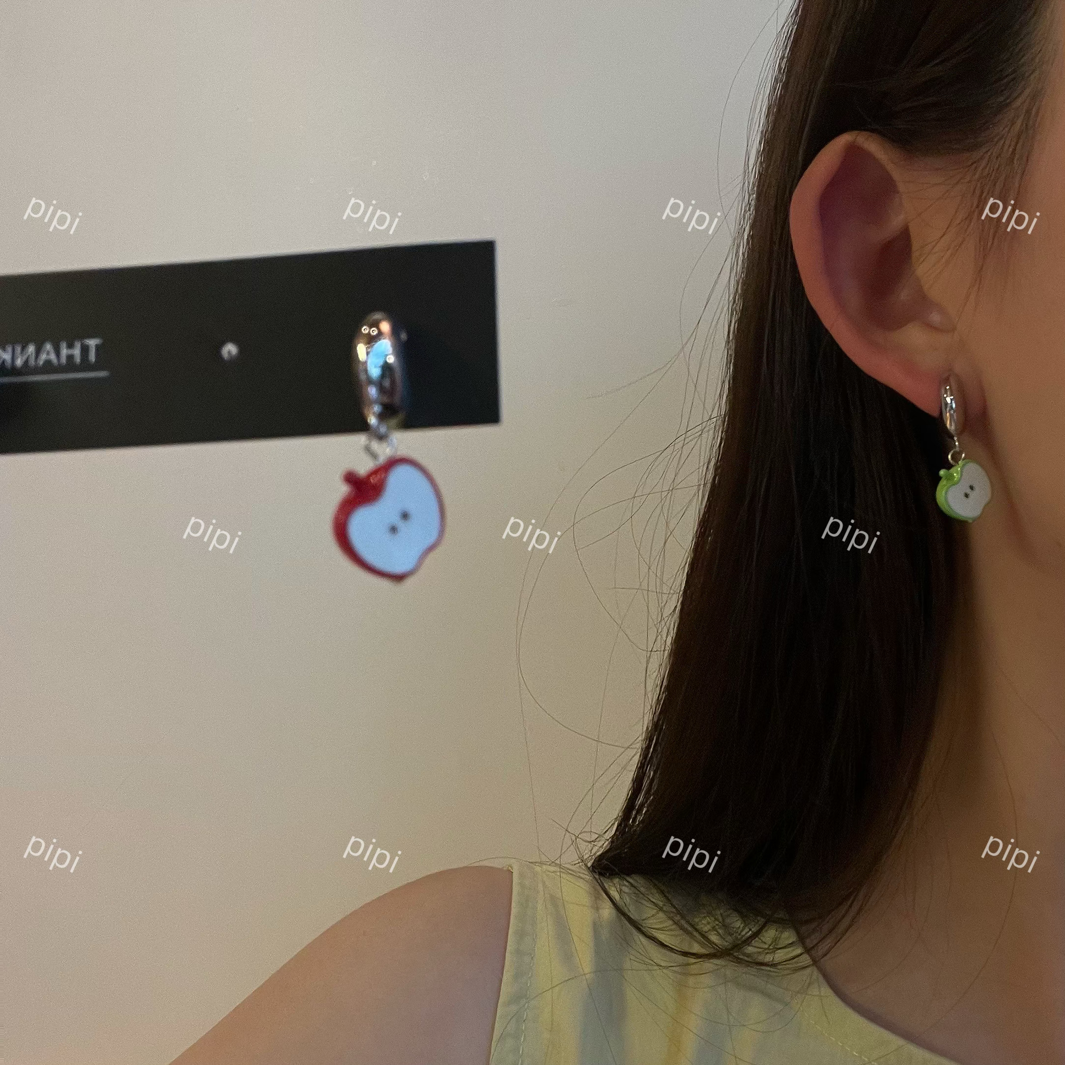 pipi原创设计可爱卡通苹果耳环耳钉耳饰简约百搭温柔甜酷银针