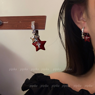 pipi原创2025新款复古双层星星十字架耳扣耳环耳钉耳饰女高级银针